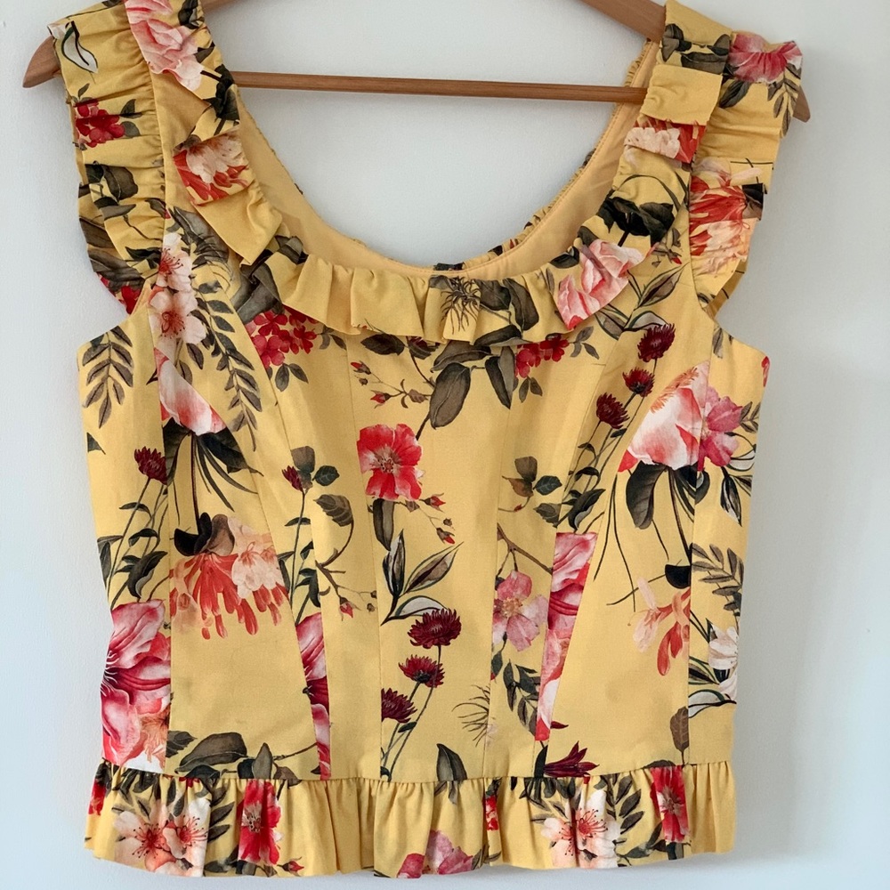 Antonio Melani Ruffled Yellow Floral Top